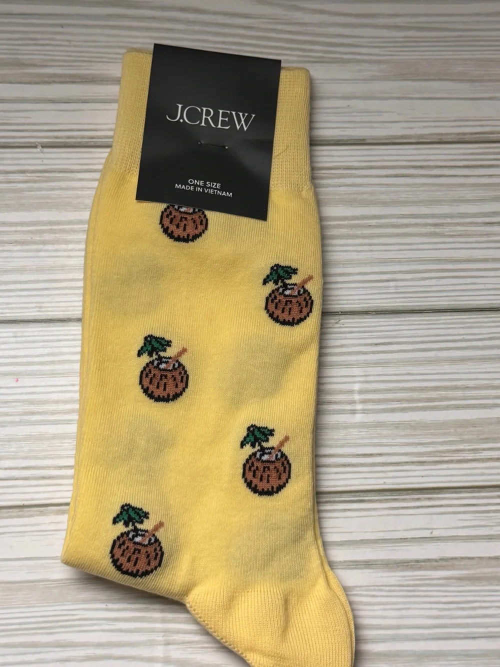 J. Crew Yellow and Brown Coconut Print Crew Socks Size OSA NWT